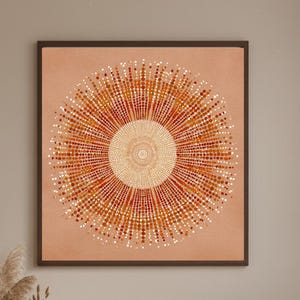 Terracotta Sunburst Dot Art Canvas | Radial Pattern Line Drawing Print, Bohemian Decor