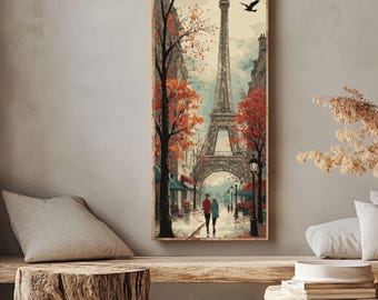 Paris Eiffel Tower Canvas Art | Vintage Autumn Street Scene