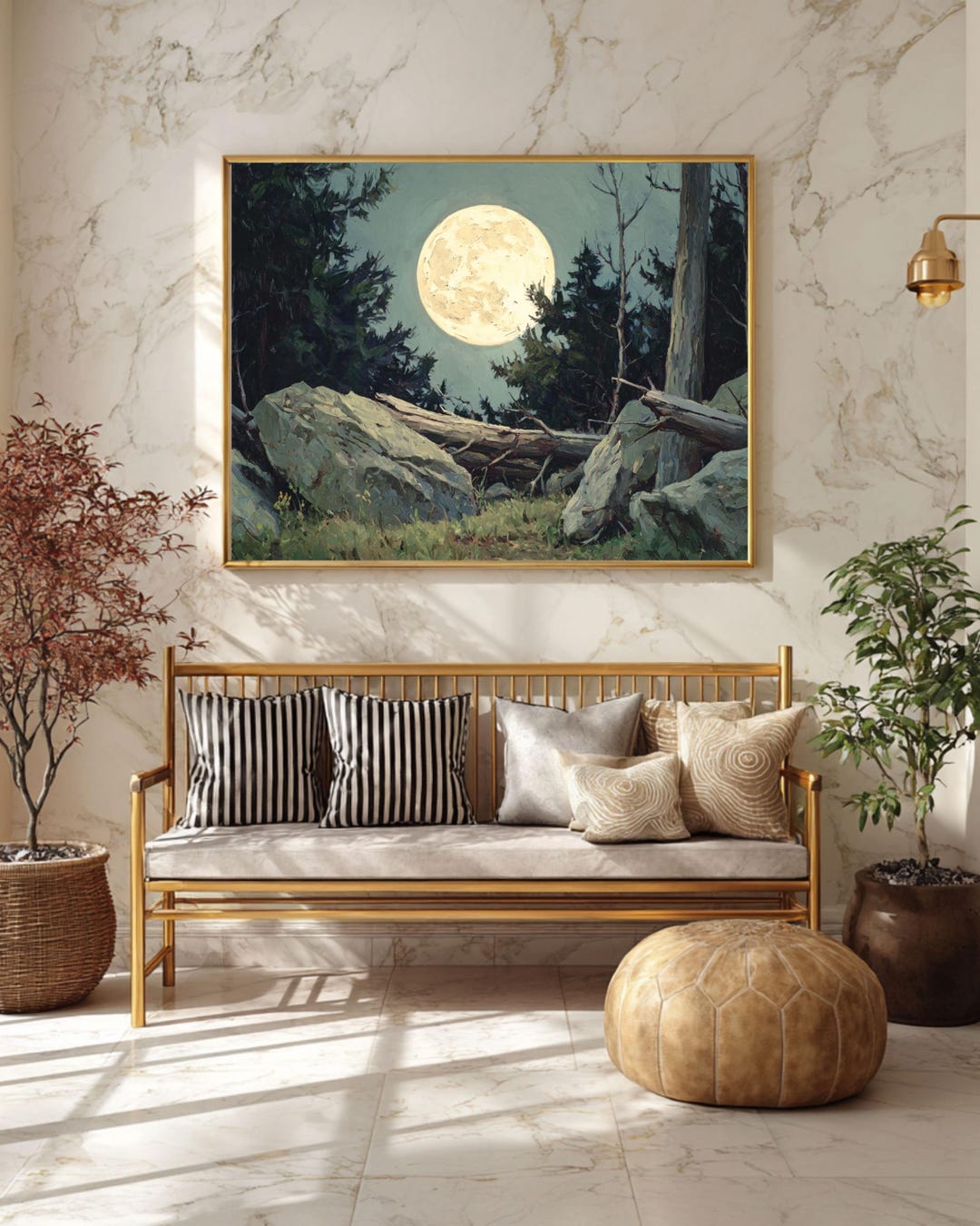 Full Moon Forest Oil Painting, Dark Moody Woodland Canvas Art ...