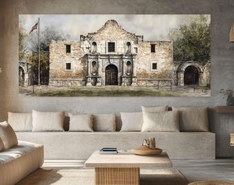 The Alamo Watercolor Canvas Print, San Antonio Texas Landmark Wall Art, Historic Mission Decor