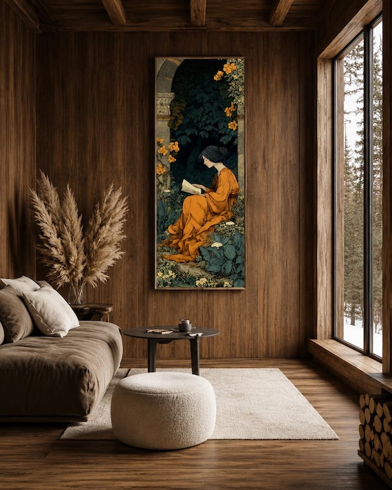 Gothic Woman Reading Canvas Print, John Bauer Inspired Art, Dark Literary Wall Decor, Moody Botanical Cottagecore, Gothic Bedroom Art