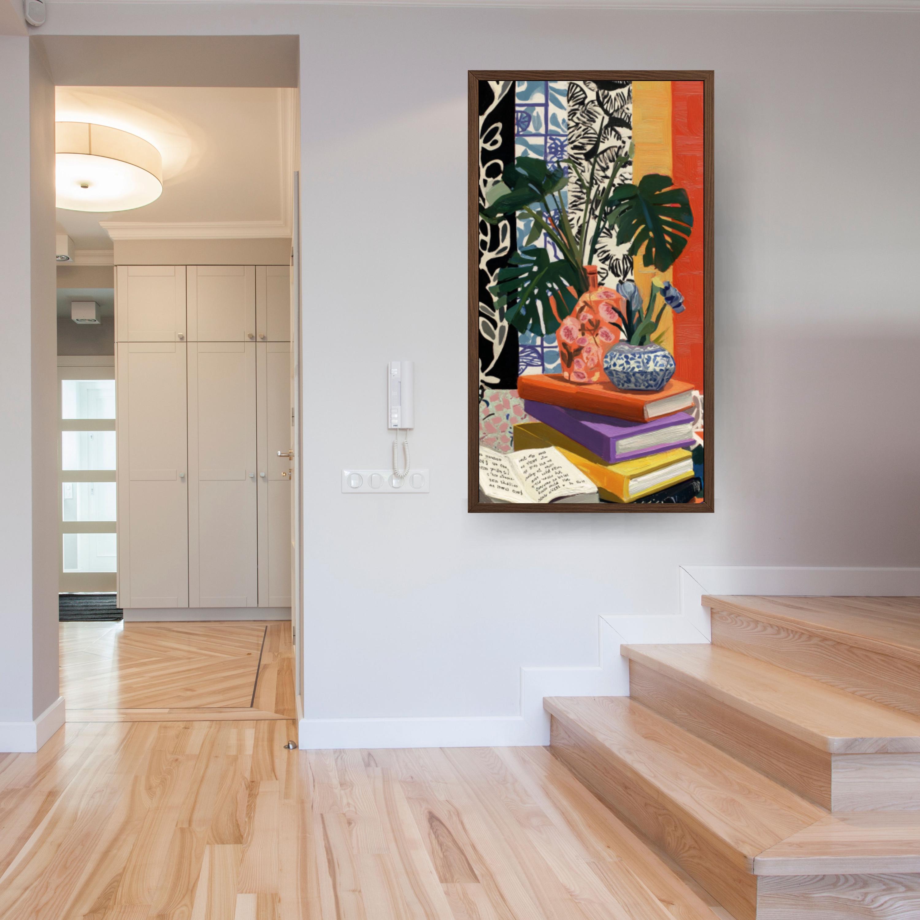 Matisse Still Life Canvas | Narrow Vertical Books & Plant Print