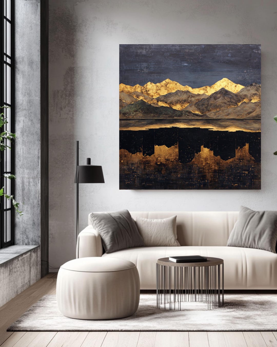 Gold Leaf Mountain Landscape Canvas Print - Abstract Night Seascape ...