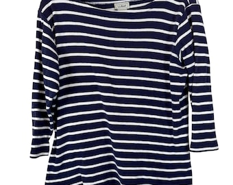 Vintage L.L.Bean Women's Navy Breton Stripe Heavy Cotton Boatneck Top Peru Sz. L