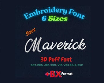 Fonte de bordado 3D Puff – Maverick Script | BX + 6 tamanhos