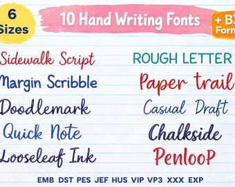 Pacote com 10 fontes manuscritas para bordado em formato BX | Alfabetos para bordado à máquina | Fontes elegantes em estilo cursivo e clássico para o software Embrilliance