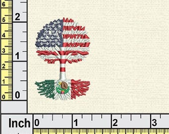 American Mexican Roots Tree Design | Dual Flag Design, Mexican USA Pride Design | USA and Mexico Flags | Machine Embroidery - Digital Files