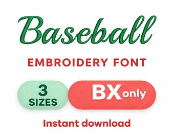 Fonte para bordado de beisebol BX | Fonte esportiva em estilo cursivo | Fonte Embrilliance BX | 3 tamanhos | Download instantâneo