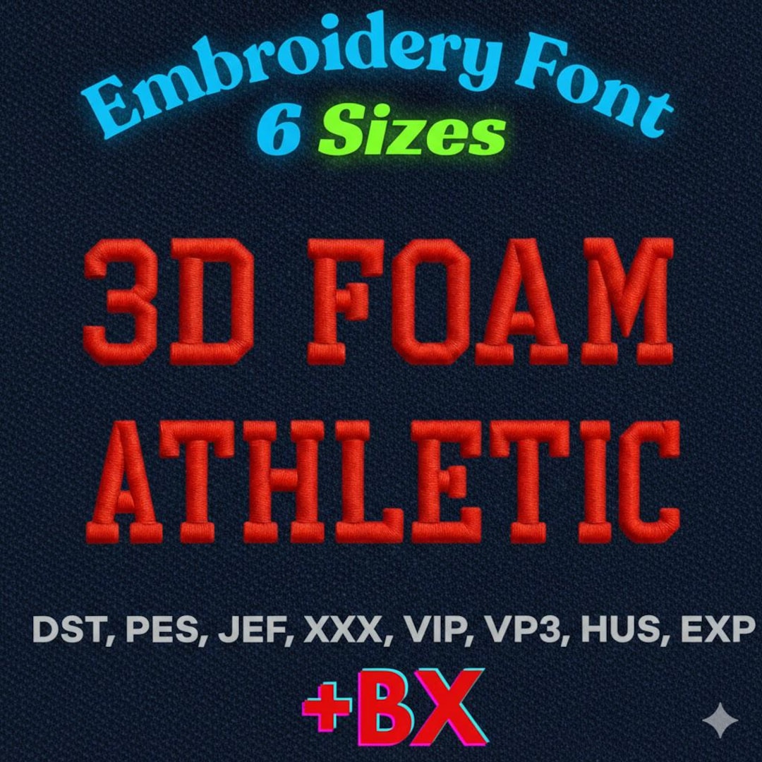 3D Foam Athletic Embroidery Font, 3D Puff Foam Varsity BX Font ...