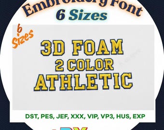 Fonte 3D Puff Athletic | Alfabeto Bordado em Espuma de 2 Cores | Letras Bordadas Universitárias | BX Dst Hus Jef, Download Instantâneo
