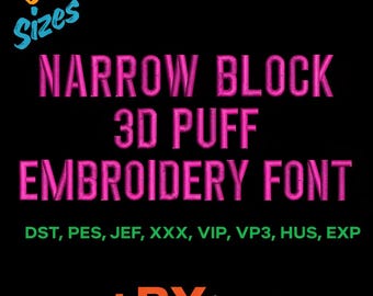 Smalt block 3D Puff Broderitypsnitt BX | Embrilliance-kompatibel | Spara digitaliseringskostnader | 3D-skumalfabet för hattar och kepsar