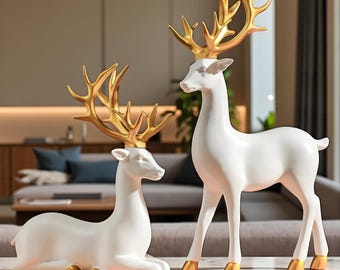 ＜MAJOTREE＞トナカイの置物（ハンドメイド品）2体セット 北欧の樹脂製鹿の像：ミニマリストなトナカイとヘラジカの置物 - Etsy 日本
