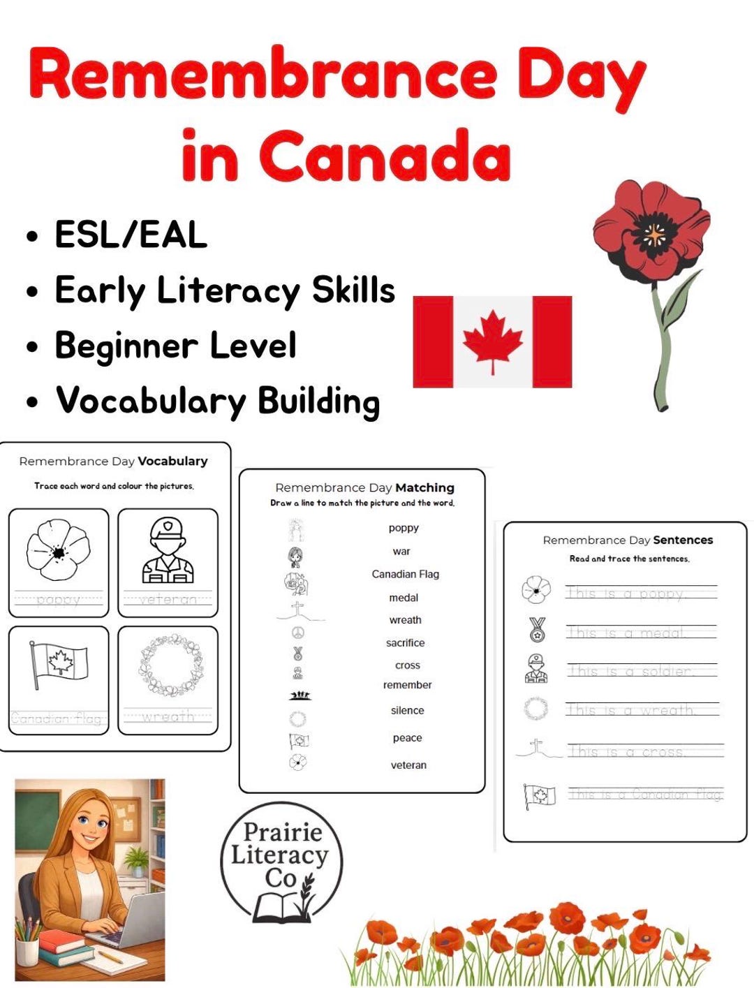 Remembrance Day in Canada – EAL / ESL / Early Literacy Activities for ...
