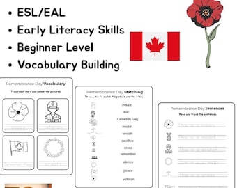 Remembrance Day in Canada – EAL / ESL / Early Literacy Activities for Grades 1-4