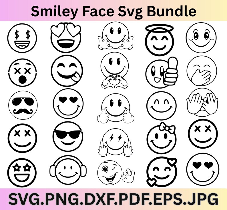 Retro Smiley Face SVG Bundle, Groovy Clipart (digital Files for Cricut ...