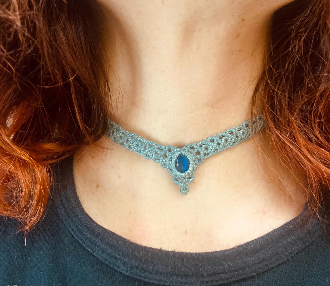Chokers Subtle Green Boho Choker•subtle and Elegant Adjustable Micro Macramè Jewel ...
