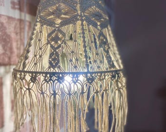 Macrame Hanging Lamp Shade | Boho Handmade Light Cover | Green & Natural Fiber Pendant | Fiber Art Lighting | Made in Italy (Apulian)