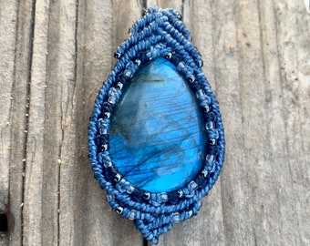 Labradorite macrame wrapped stone pendant macrame jewelry cabochon