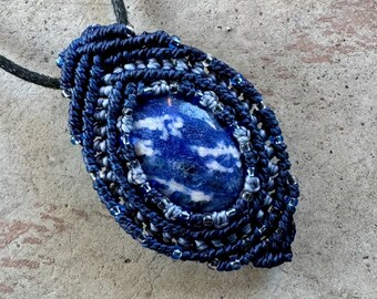 Sodalite macrame wrapped stone pendant