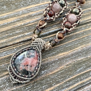 Rhodochrosite with Pyrite Hemp Necklace