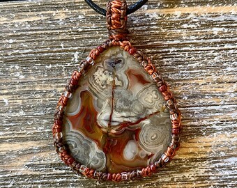 Crazy Lace Agate macrame wrapped stone pendant macrame jewelry cabochon
