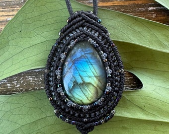 Labradorite macrame wrapped stone pendant macrame jewelry cabochon