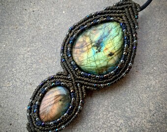Labradorite macrame wrapped stone pendant macrame jewelry cabochon