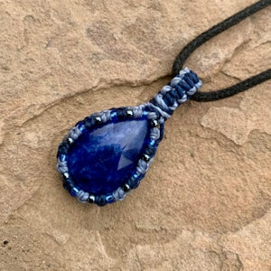 Sodalite macrame wrapped stone pendant image 1