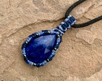 Sodalite macrame wrapped stone pendant