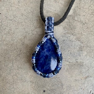 Sodalite macrame wrapped stone pendant image 3