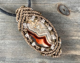 Crazy Lace Agate macrame wrapped stone pendant macrame jewelry cabochon