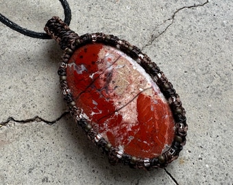 Snake Skin Jasper macrame wrapped stone pendant macrame jewelry cabochon