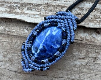 Sodalite macrame wrapped stone pendant