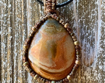 Polychrome Jasper macrame wrapped stone pendant macrame jewelry cabochon