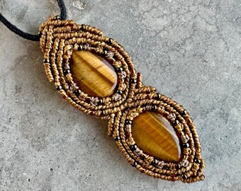 Tigers Eye macrame wrapped stone pendant macrame jewelry