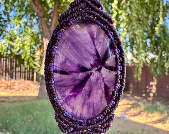 Amethyst macrame wrapped pendant jewelry