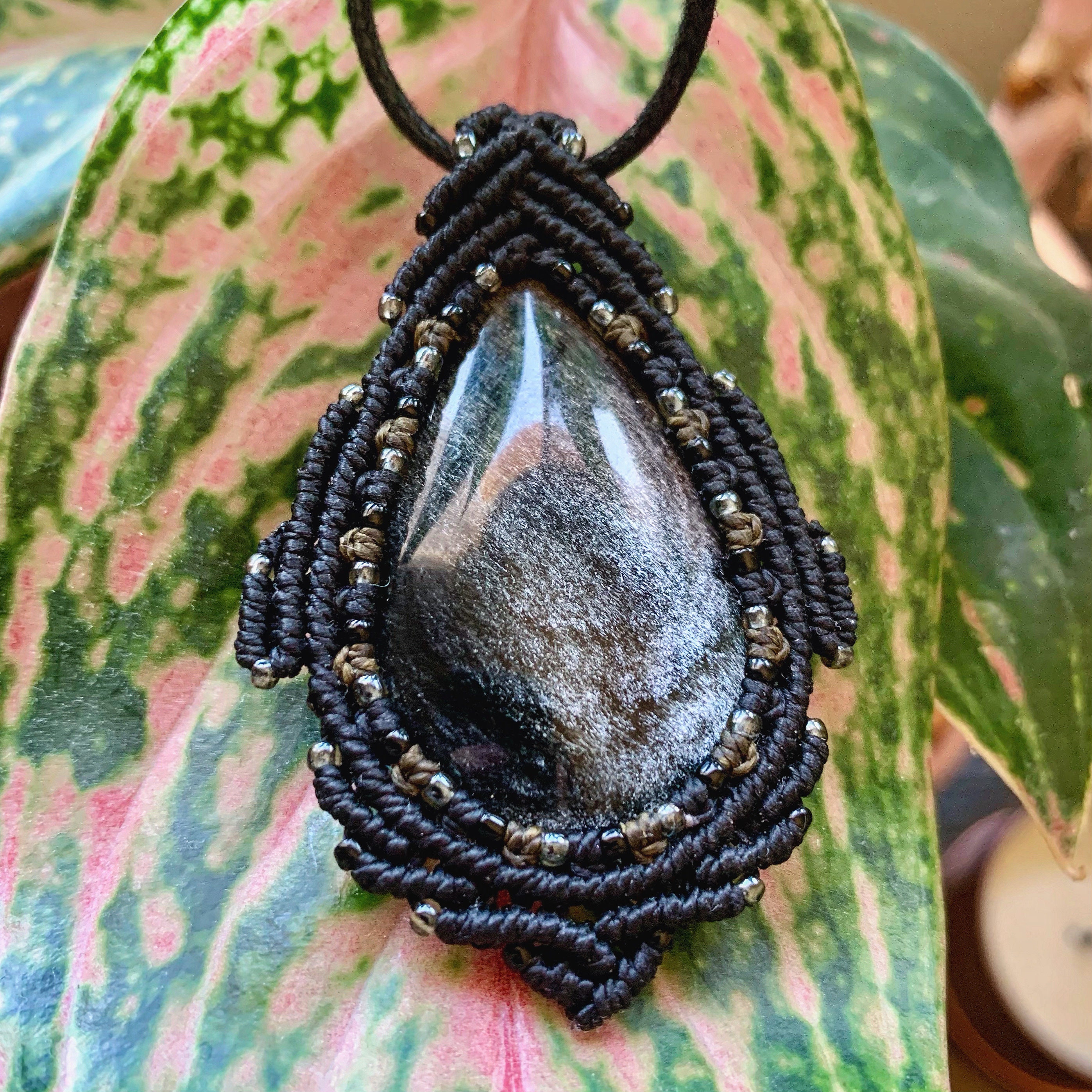 Macrame wrapped obsidian - Etsy 日本