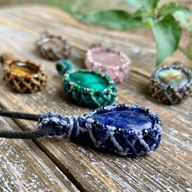 Sodalite macrame wrapped stone pendant image 6