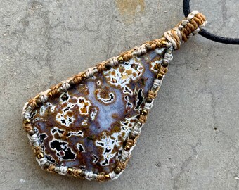 Jasper macrame wrapped stone pendant jewelry
