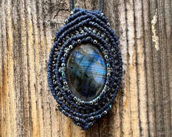 Labradorite macrame wrapped stone pendant macrame jewelry cabochon