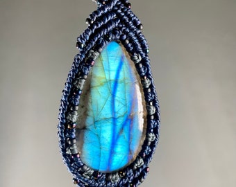 Labradorite macrame wrapped stone pendant macrame jewelry cabochon