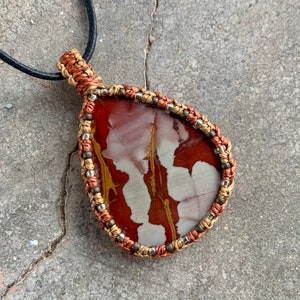 Noreena Jasper macrame wrapped stone pendant macrame jewelry cabochon image 3