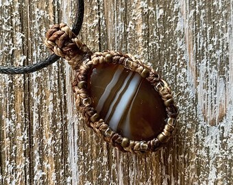 Botswana Agate macrame wrapped stone pendant macrame jewelry cabochon