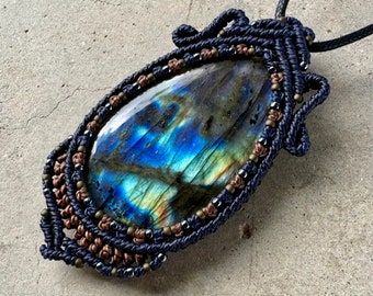 Labradorite macrame wrapped stone pendant macrame jewelry cabochon
