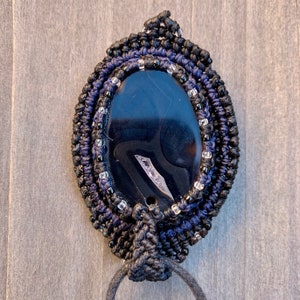 Black Druzy macrame wrapped cabochon pendant handmade jewelry image 7