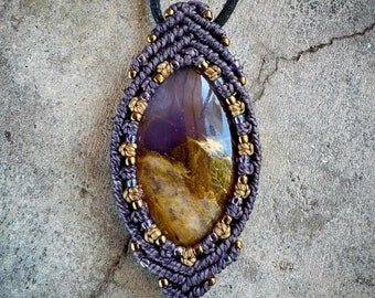 Chalceony in Matrix macrame wrapped stone pendant macrame jewelry cabochon