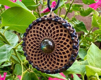 Labradorite LaserTrees collab macrame wrapped stone pendant macrame jewelry cabochon