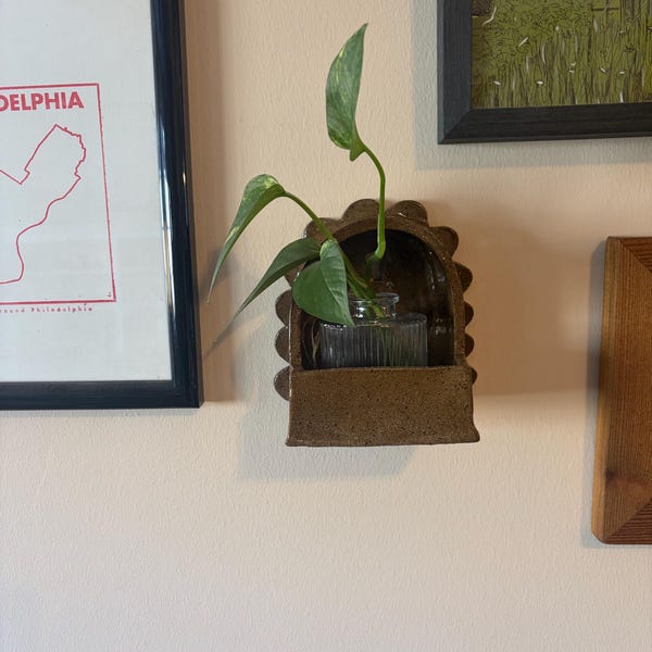 Handmade Ceramic Wall Shelf – Small Pottery Trinket Display