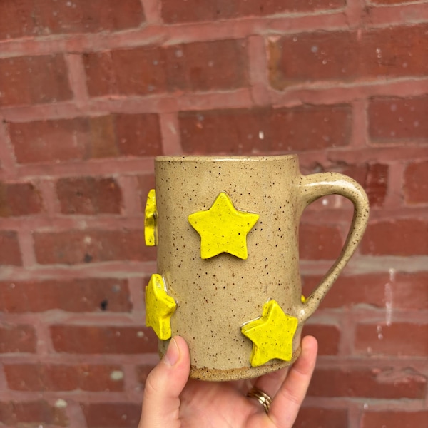 Handmade Star Mug - Ceramic Coffee Cup with Cheerful Yellow Design
