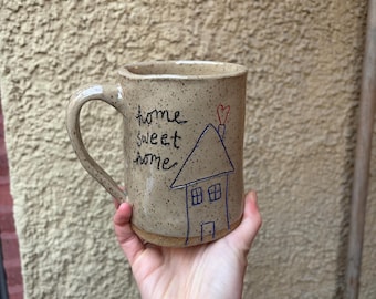 Home Sweet Home Mug - Handmade Ceramic Cup with Cozy House Design and Happy Saying